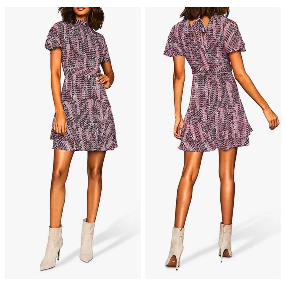 NWT Reiss Natalie Geometric Printed Mini Dress, Berry $315